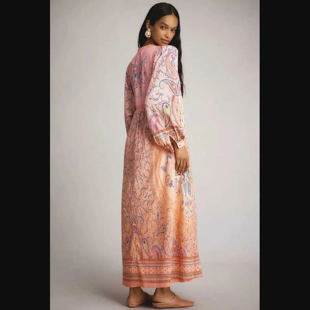 New S Farm Rio x Anthropologie long-sleeve pink floral printed maxi dress - Picture 4 of 12